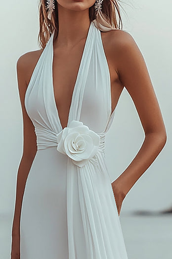 White Chiffon A Line V-Neck Engagement Dress