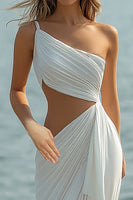 Load image into Gallery viewer, White Chiffon Mermaid Cut-Out Engagement Dress