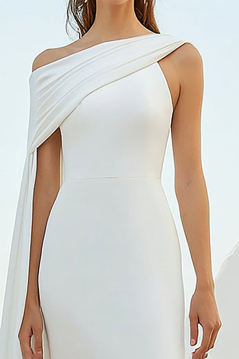 White Chiffon Sheath Asymmetrical  Engagement Dress