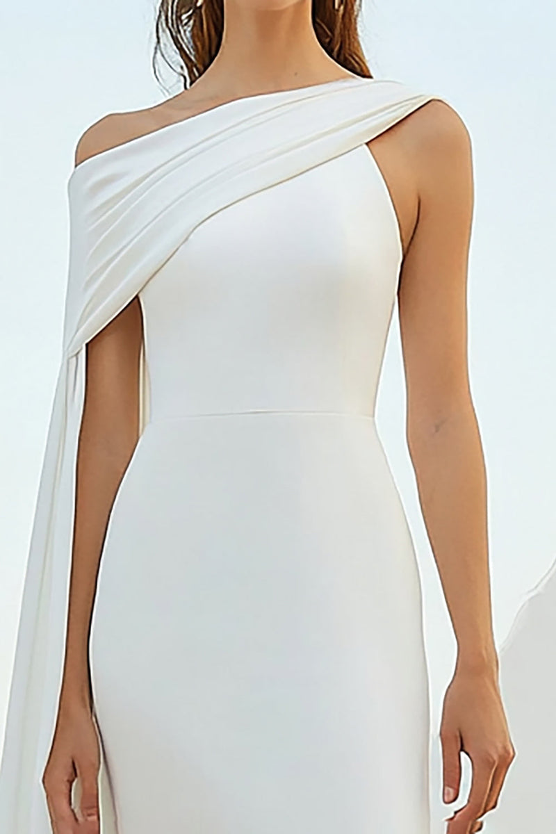 Load image into Gallery viewer, White Chiffon Sheath Asymmetrical  Engagement Dress