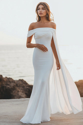 White Chiffon Mermaid Off the Shoulder Engagement Dress