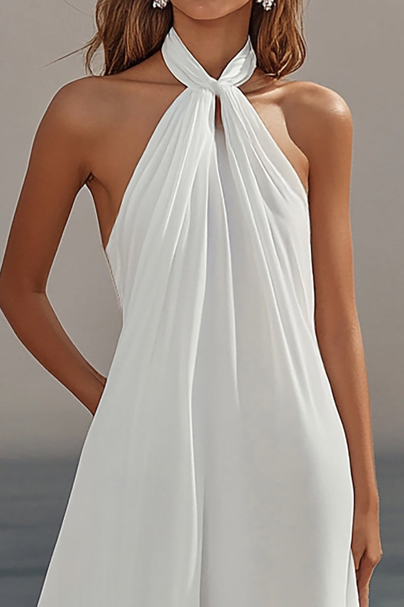 Load image into Gallery viewer, White Chiffon A Line Halter Engagement Dress