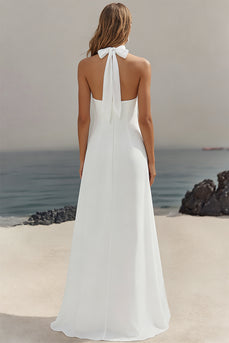 White Chiffon A Line Halter Engagement Dress