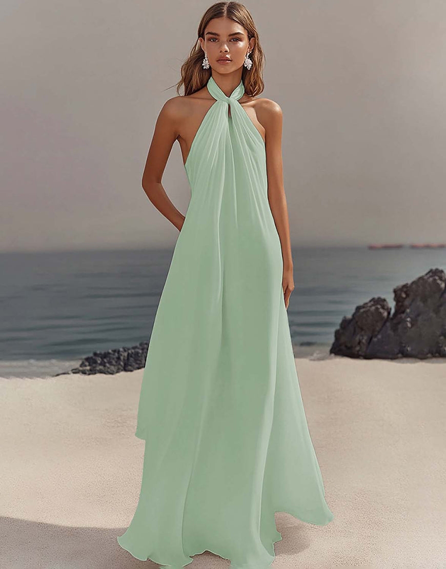 Load image into Gallery viewer, White A Line Halter Chiffon Bridal Shower Dress