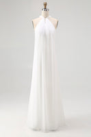 Load image into Gallery viewer, Women Ivory Chiffon A Line Bridal Shower Dress Halter Long Pleated Reception Dress