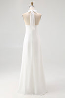 Load image into Gallery viewer, White Chiffon A Line Halter Engagement Dress