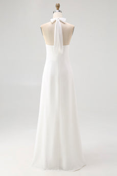 White A Line Halter Chiffon Bridal Shower Dress