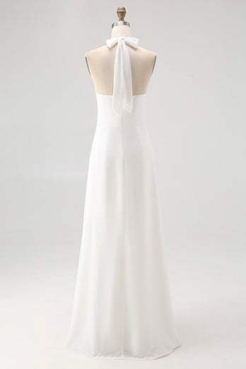 White A Line Halter Chiffon Bridal Shower Dress