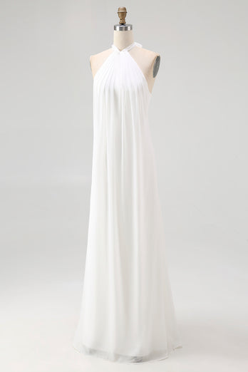 White A Line Halter Chiffon Bridal Shower Dress