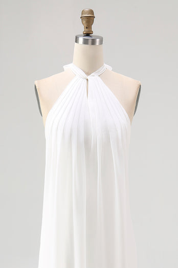 White A Line Halter Chiffon Bridal Shower Dress