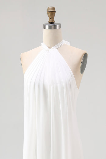 White A Line Halter Chiffon Bridal Shower Dress