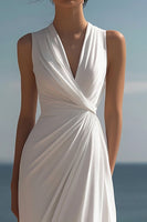 Load image into Gallery viewer, White Chiffon Sheath V-Neck Engagement Dress
