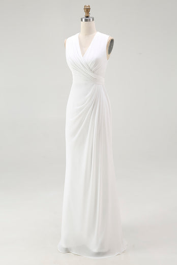 White Chiffon V-Neck Sheath Long Reception Dress