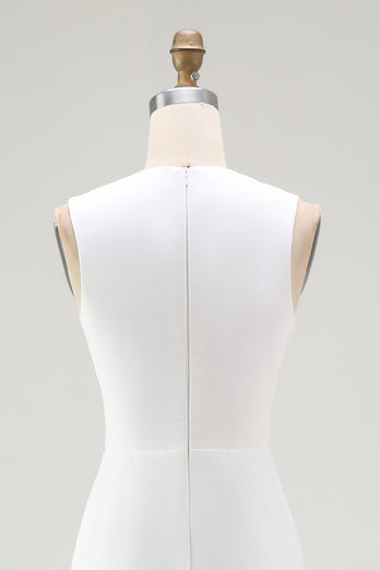 White Chiffon V-Neck Sheath Long Reception Dress