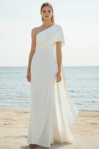 Elegant White Chiffon Sheath One Shoulder Engagement Dress
