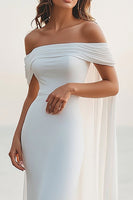Load image into Gallery viewer, White Chiffon Sheath Off the Shoulder Engagement Dress