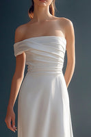 Load image into Gallery viewer, White Satin A Line One Shoulder Ruched Engagement Dress