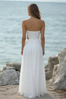 Load image into Gallery viewer, White Chiffon Sheath Strapless Engagement Dress with Slit