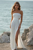 Load image into Gallery viewer, White Chiffon Sheath Strapless Engagement Dress with Slit