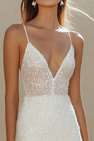 Load image into Gallery viewer, Sparkly White Sequins Mini V-Neck Bridal Shower Dress