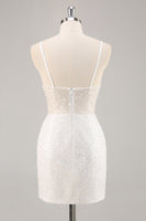 Load image into Gallery viewer, Sparkly White Sequins Mini V-Neck Bridal Shower Dress
