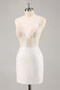 Load image into Gallery viewer, Sparkly White Sequins Mini V-Neck Bridal Shower Dress