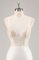 Load image into Gallery viewer, Sparkly White Sequins Mini V-Neck Bridal Shower Dress