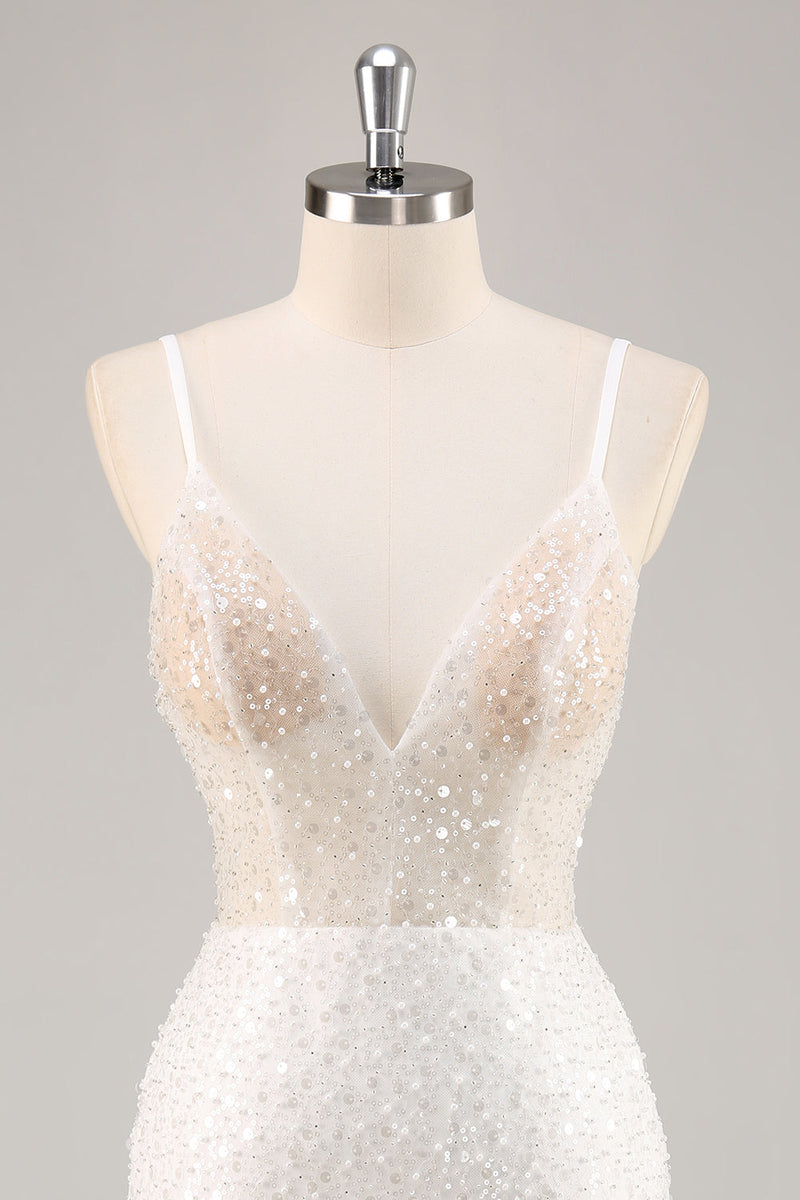Load image into Gallery viewer, Sparkly White Sequins Mini V-Neck Bridal Shower Dress