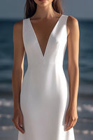 Load image into Gallery viewer, White Satin Sheath V-Neck Graduation Dress