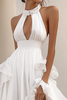 Load image into Gallery viewer, White Satin A Line Cut-Out Engagement Dress with Slit