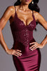 Load image into Gallery viewer, Burgundy Sheath Satin V-Neck Long Formal Dress