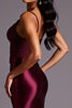 Load image into Gallery viewer, Burgundy Sheath Satin V-Neck Long Formal Dress