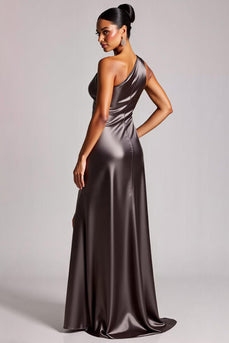 Dark Grey Sheath Satin Long Formal Dress with Slit