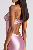 Load image into Gallery viewer, Pink Sheath Satin V-Neck Long Formal Dress