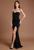 Load image into Gallery viewer, Black Sheath Satin Strapless Long Formal Dress with Slit