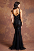 Load image into Gallery viewer, Sparkly Black Sheath Sequins V-Neck Long Formal Dress with Slit