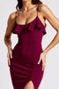 Load image into Gallery viewer, Burgundy Sheath Spaghetti Straps Long Formal Dress with Slit