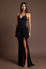 Load image into Gallery viewer, Sheath Black Satin Backless Long Formal Dress with Slit