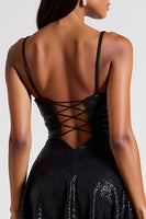 Load image into Gallery viewer, Black Sequins Pleated Keyhole Formal Dress