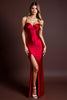 Load image into Gallery viewer, Red Sheath Satin Ruched Long Formal Dress with Slit