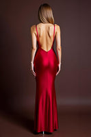 Load image into Gallery viewer, Red Sheath Satin Ruched Long Formal Dress with Slit
