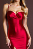 Load image into Gallery viewer, Red Sheath Satin Ruched Long Formal Dress with Slit