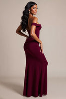 Load image into Gallery viewer, Burgundy Mermaid Off the Shoulder Long Formal Dress