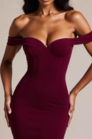Load image into Gallery viewer, Burgundy Mermaid Off the Shoulder Long Formal Dress