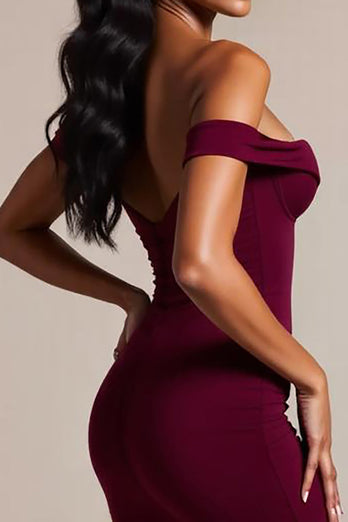 Burgundy Mermaid Off the Shoulder Long Formal Dress