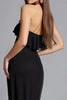 Load image into Gallery viewer, Black Chiffon Sheath Ruffled Long Formal Dress with Slit