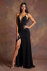 Load image into Gallery viewer, Black Satin Spaghetti Straps Long Formal Dress with Slit