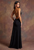 Load image into Gallery viewer, Black Satin Spaghetti Straps Long Formal Dress with Slit