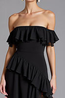 Load image into Gallery viewer, Black Chiffon Ruffled A Line Long Formal Dress with Slit
