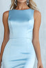 Load image into Gallery viewer, Sky Blue Sleeveless Asymmetrical Mermaid Satin Long Formal Dress